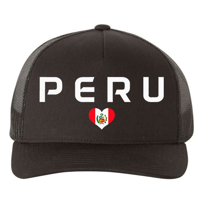 Peru Peruvian Flag Heart Pride Vintage Yupoong Adult 5-Panel Trucker Hat