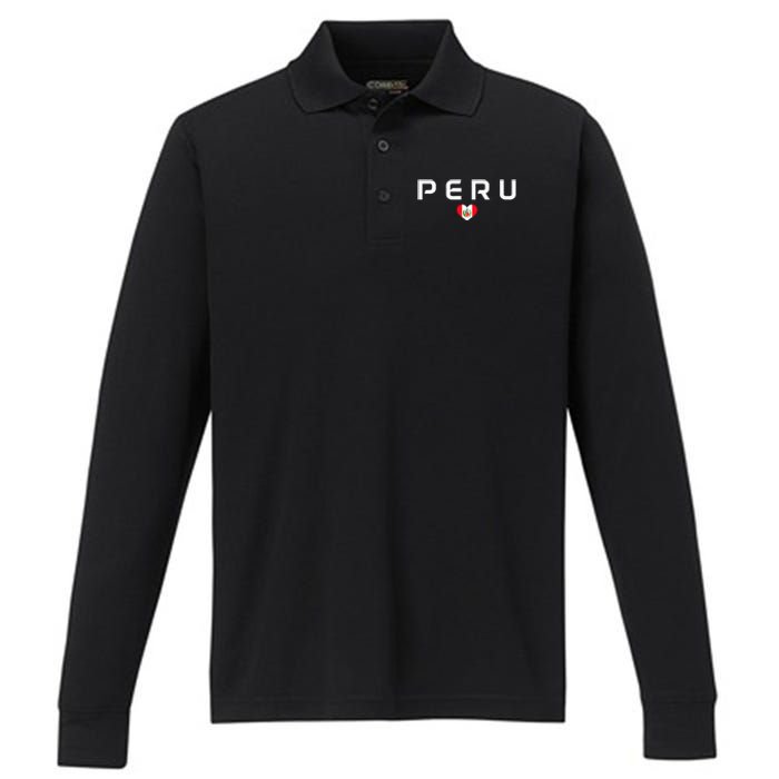 Peru Peruvian Flag Heart Pride Vintage Performance Long Sleeve Polo