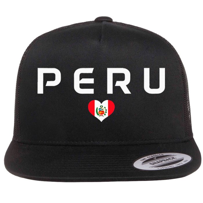 Peru Peruvian Flag Heart Pride Vintage Flat Bill Trucker Hat