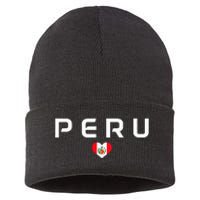 Peru Peruvian Flag Heart Pride Vintage Sustainable Knit Beanie