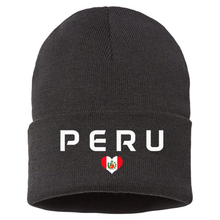 Peru Peruvian Flag Heart Pride Vintage Sustainable Knit Beanie