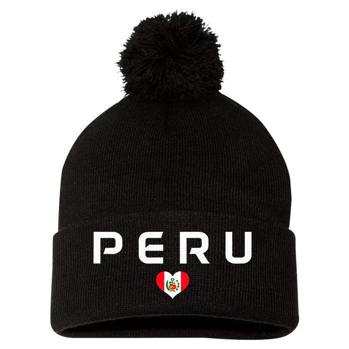 Peru Peruvian Flag Heart Pride Vintage Pom Pom 12in Knit Beanie