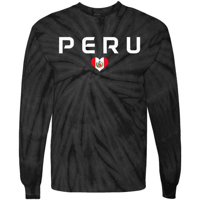 Peru Peruvian Flag Heart Pride Vintage Tie-Dye Long Sleeve Shirt