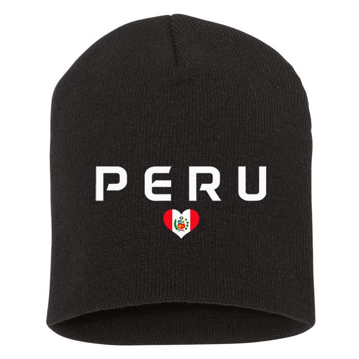 Peru Peruvian Flag Heart Pride Vintage Short Acrylic Beanie