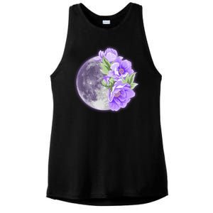 Purple Peonies Flowers Full Moon Ladies PosiCharge Tri-Blend Wicking Tank