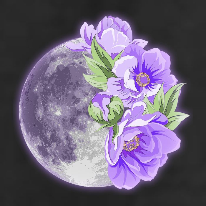 Purple Peonies Flowers Full Moon 7 Panel Mesh Trucker Snapback Hat