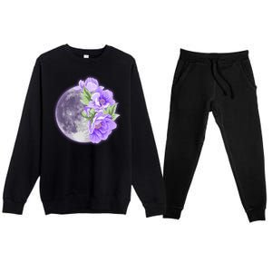 Purple Peonies Flowers Full Moon Premium Crewneck Sweatsuit Set