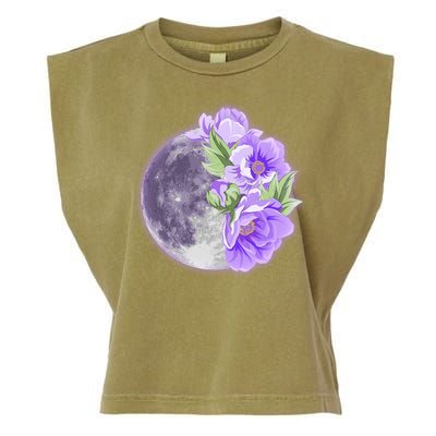 Purple Peonies Flowers Full Moon Garment-Dyed Women's Muscle Tee