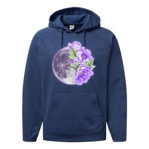 Purple Peonies Flowers Full Moon Performance Fleece Hoodie