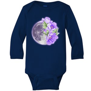 Purple Peonies Flowers Full Moon Baby Long Sleeve Bodysuit