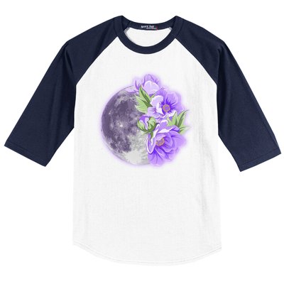 Purple Peonies Flowers Full Moon Baseball Sleeve Shirt