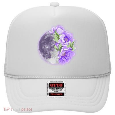 Purple Peonies Flowers Full Moon High Crown Mesh Back Trucker Hat