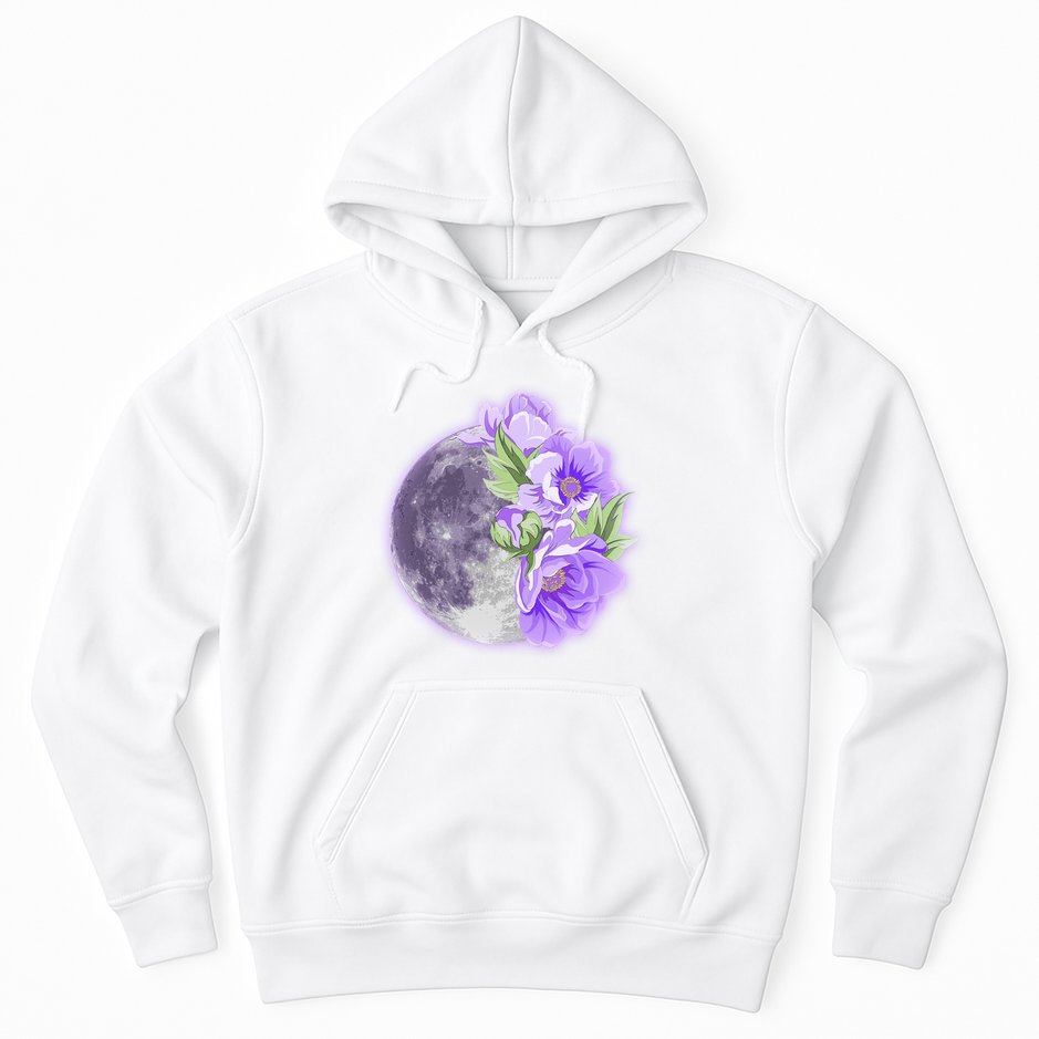 Purple Peonies Flowers Full Moon Hoodie