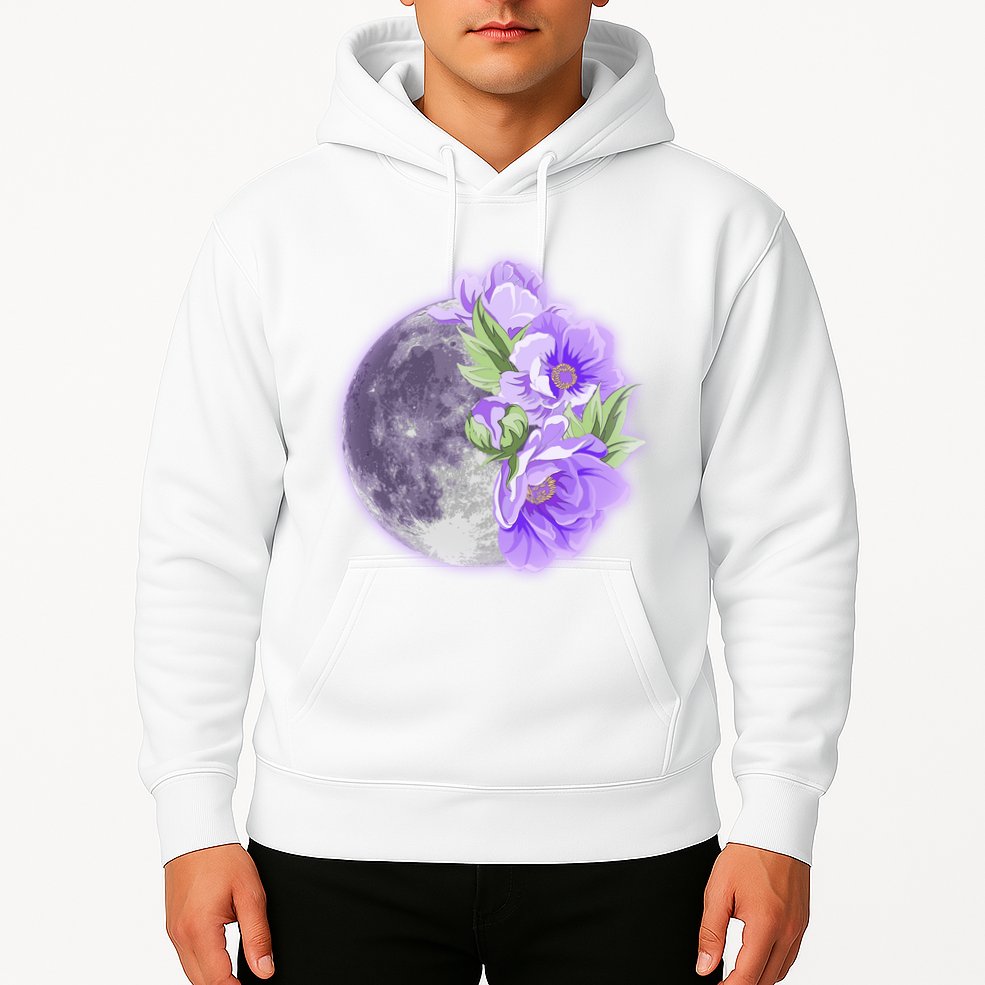Purple Peonies Flowers Full Moon Hoodie