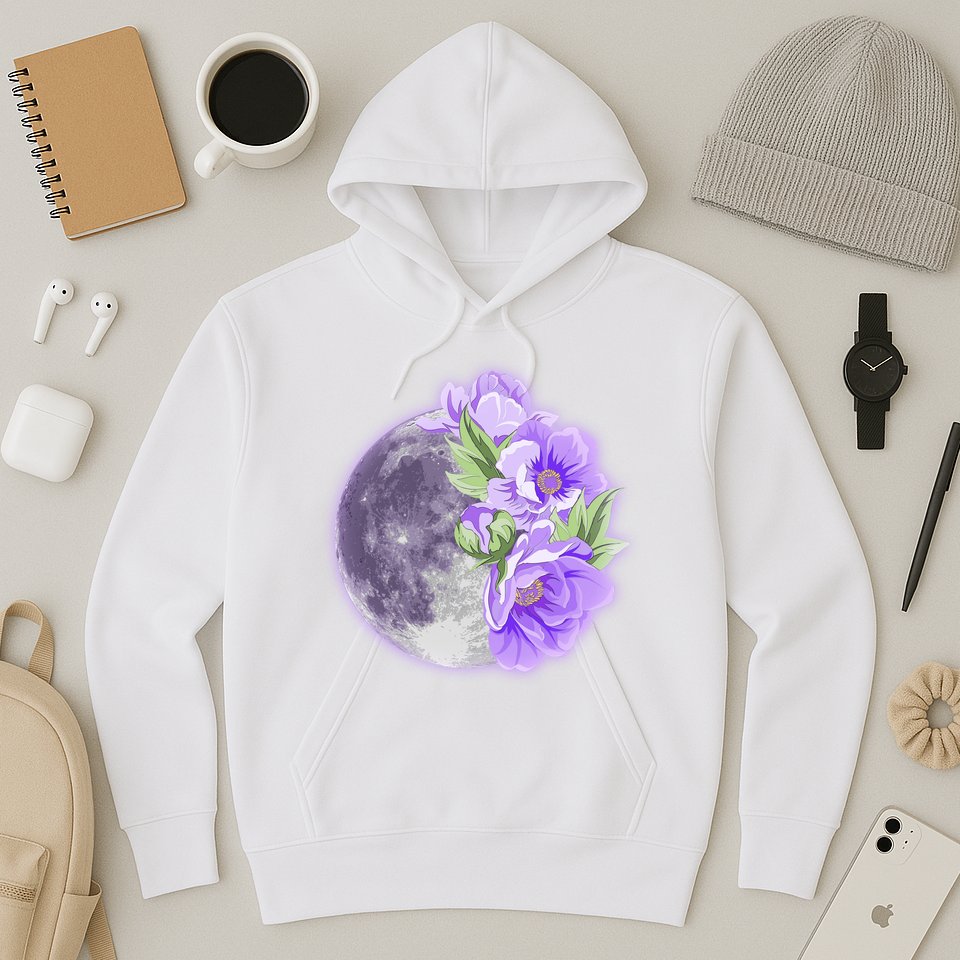 Purple Peonies Flowers Full Moon Hoodie