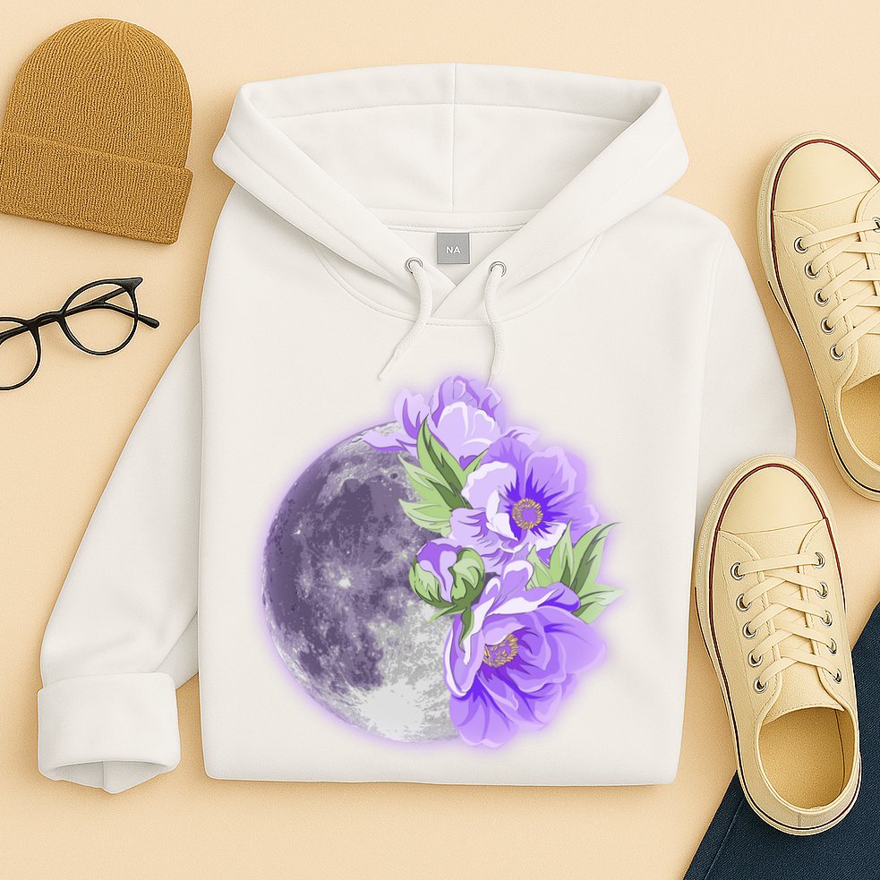 Purple Peonies Flowers Full Moon Hoodie