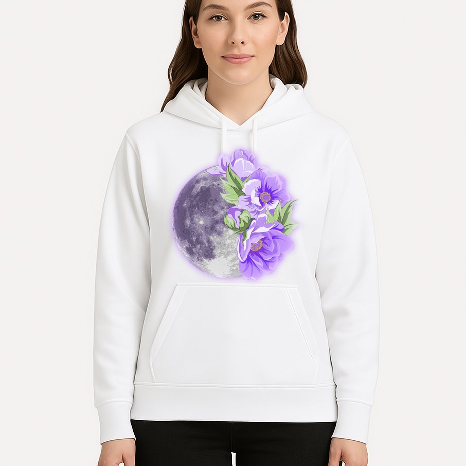 Purple Peonies Flowers Full Moon Hoodie