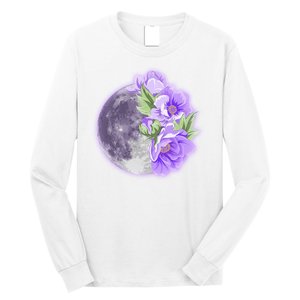 Purple Peonies Flowers Full Moon Long Sleeve Shirt