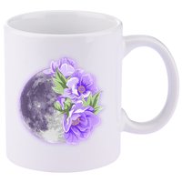 Purple Peonies Flowers Full Moon 11oz C Handle Ceramic Mug
