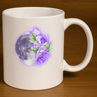 Purple Peonies Flowers Full Moon 11oz C Handle Ceramic Mug
