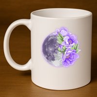 Purple Peonies Flowers Full Moon 11oz C Handle Ceramic Mug