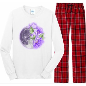 Purple Peonies Flowers Full Moon Long Sleeve Pajama Set