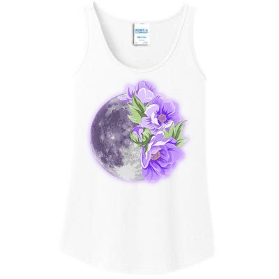 Purple Peonies Flowers Full Moon Ladies Essential Tank