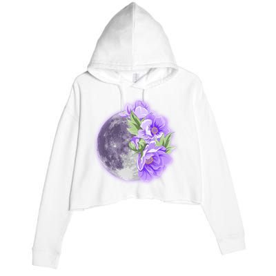 Purple Peonies Flowers Full Moon Crop Fleece Hoodie