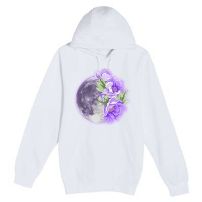 Purple Peonies Flowers Full Moon Premium Pullover Hoodie