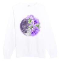 Purple Peonies Flowers Full Moon Premium Crewneck Sweatshirt