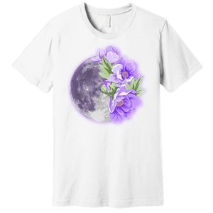 Purple Peonies Flowers Full Moon Premium T-Shirt