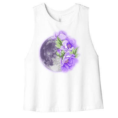 Purple Peonies Flowers Full Moon Women's Racerback Cropped Tank