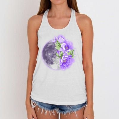 Purple Peonies Flowers Full Moon Women's Knotted Racerback Tank