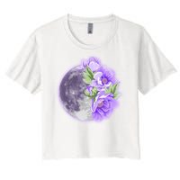 Purple Peonies Flowers Full Moon Women's Crop Top Tee