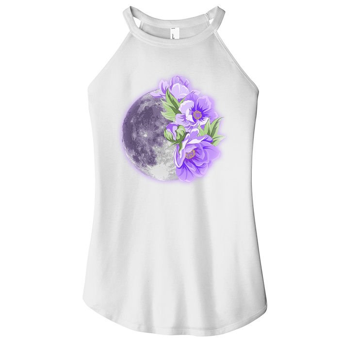 Purple Peonies Flowers Full Moon Women's Perfect Tri Rocker Tank