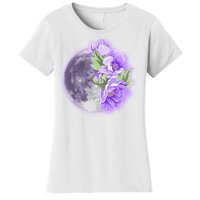 Purple Peonies Flowers Full Moon Women's T-Shirt