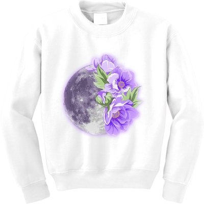 Purple Peonies Flowers Full Moon Kids Sweatshirt