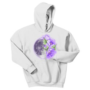 Purple Peonies Flowers Full Moon Kids Hoodie