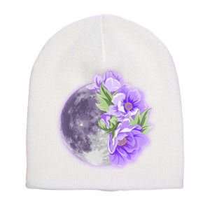 Purple Peonies Flowers Full Moon Short Acrylic Beanie