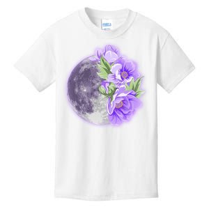 Purple Peonies Flowers Full Moon Kids T-Shirt