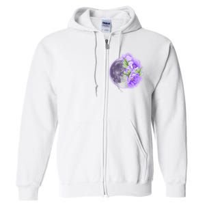 Purple Peonies Flowers Full Moon Full Zip Hoodie