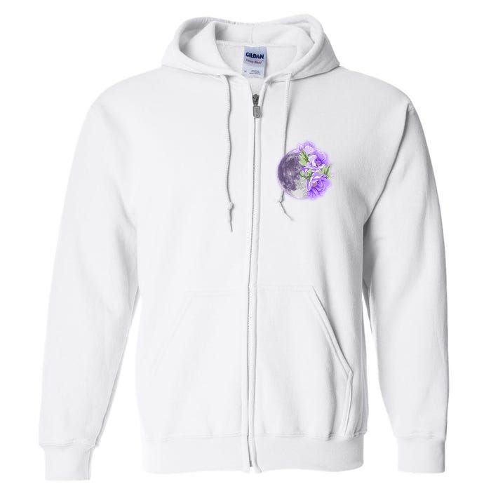 Purple Peonies Flowers Full Moon Full Zip Hoodie