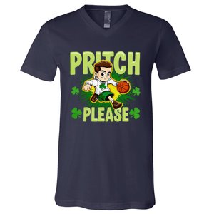 Pritch Please Funny Basketball Cartoon Art St PatrickS Day V-Neck T-Shirt