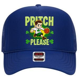 Pritch Please Funny Basketball Cartoon Art St PatrickS Day High Crown Mesh Back Trucker Hat