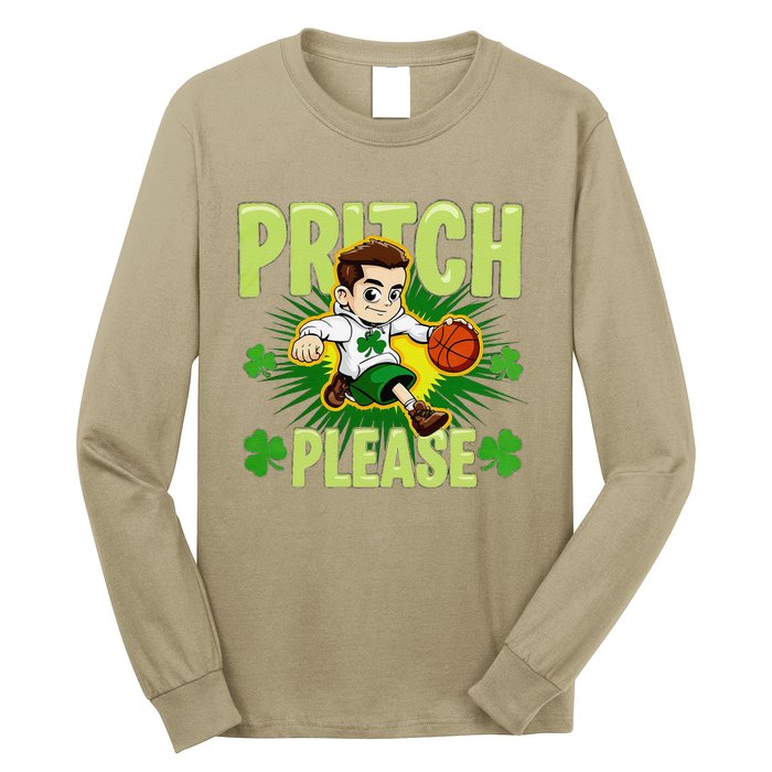 Pritch Please Funny Basketball Cartoon Art St PatrickS Day Long Sleeve Shirt