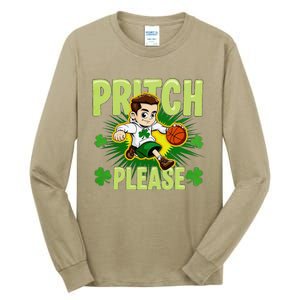 Pritch Please Funny Basketball Cartoon Art St PatrickS Day Tall Long Sleeve T-Shirt