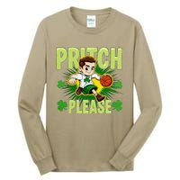 Pritch Please Funny Basketball Cartoon Art St PatrickS Day Tall Long Sleeve T-Shirt