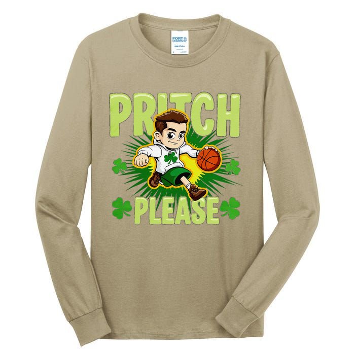 Pritch Please Funny Basketball Cartoon Art St PatrickS Day Tall Long Sleeve T-Shirt