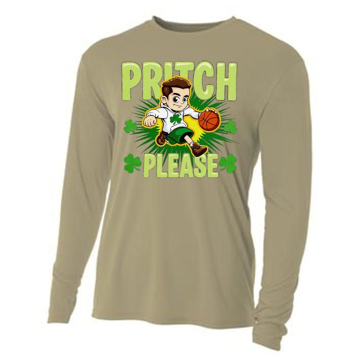 Pritch Please Funny Basketball Cartoon Art St PatrickS Day Cooling Performance Long Sleeve Crew