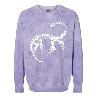 Plesiosaurus Prehistoric Fossil Skeleton (White Logo Design) Colorblast Crewneck Sweatshirt